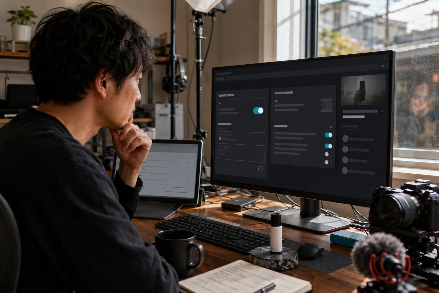 YouTube Studioで有料プロモーション申告とブランドへのアクセス共有を別々に確認する工程