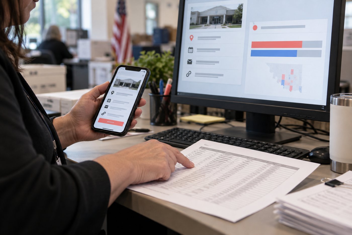 Google AI election interfaces separate official polling information from AP-supplied real-time results.