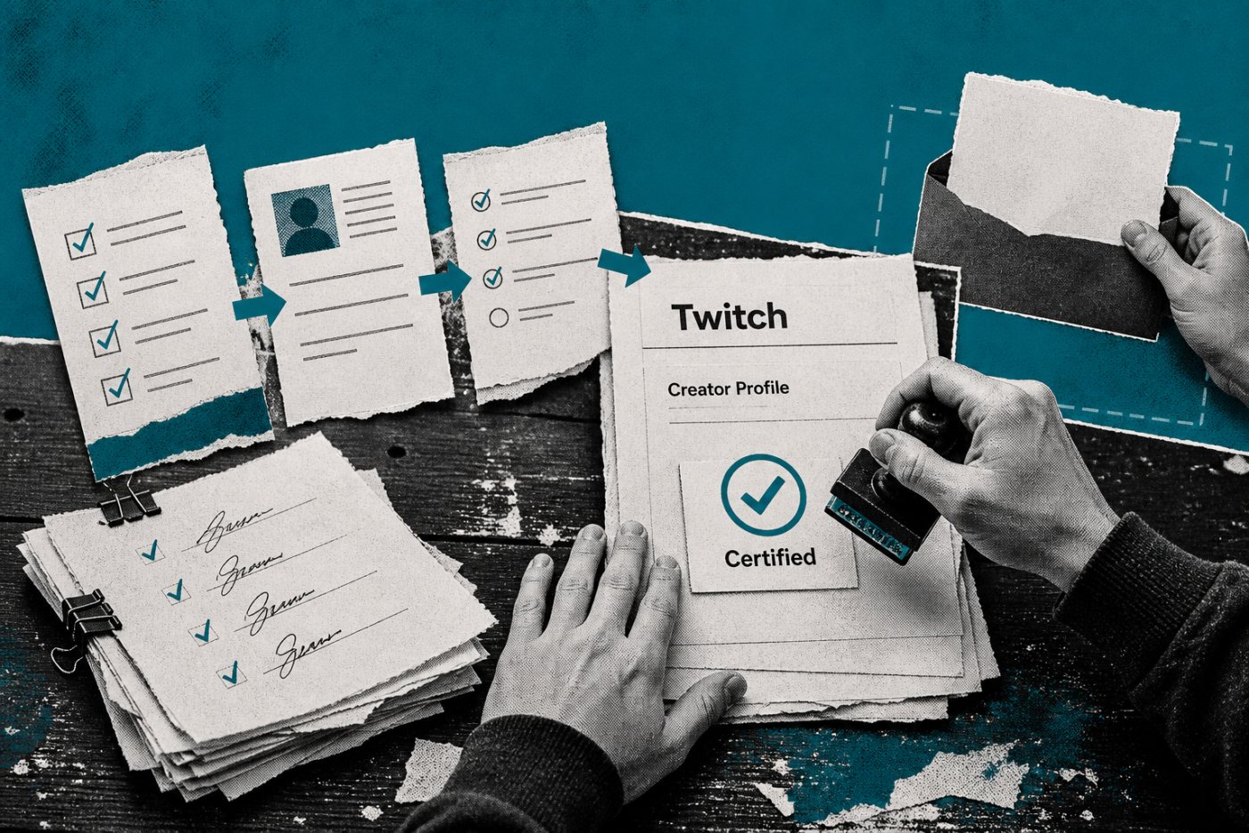 Afiliado aceita os termos, completa o perfil e obtém a certificação exigida pela Twitch.
