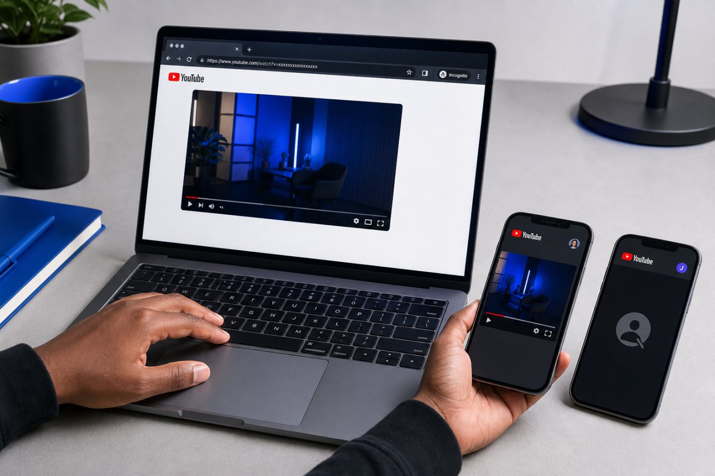 Проверка видео YouTube перед отправкой в трёх условиях: без входа, из приглашённого аккаунта и из аккаунта без разрешения