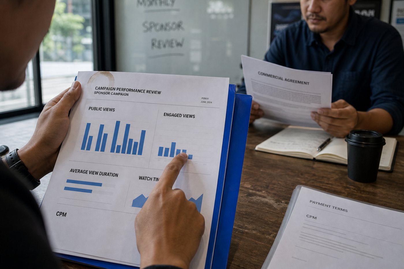 Laporan sponsor membandingkan views publik dengan engaged views dan waktu menonton sebelum menilai pembayaran berbasis CPM.