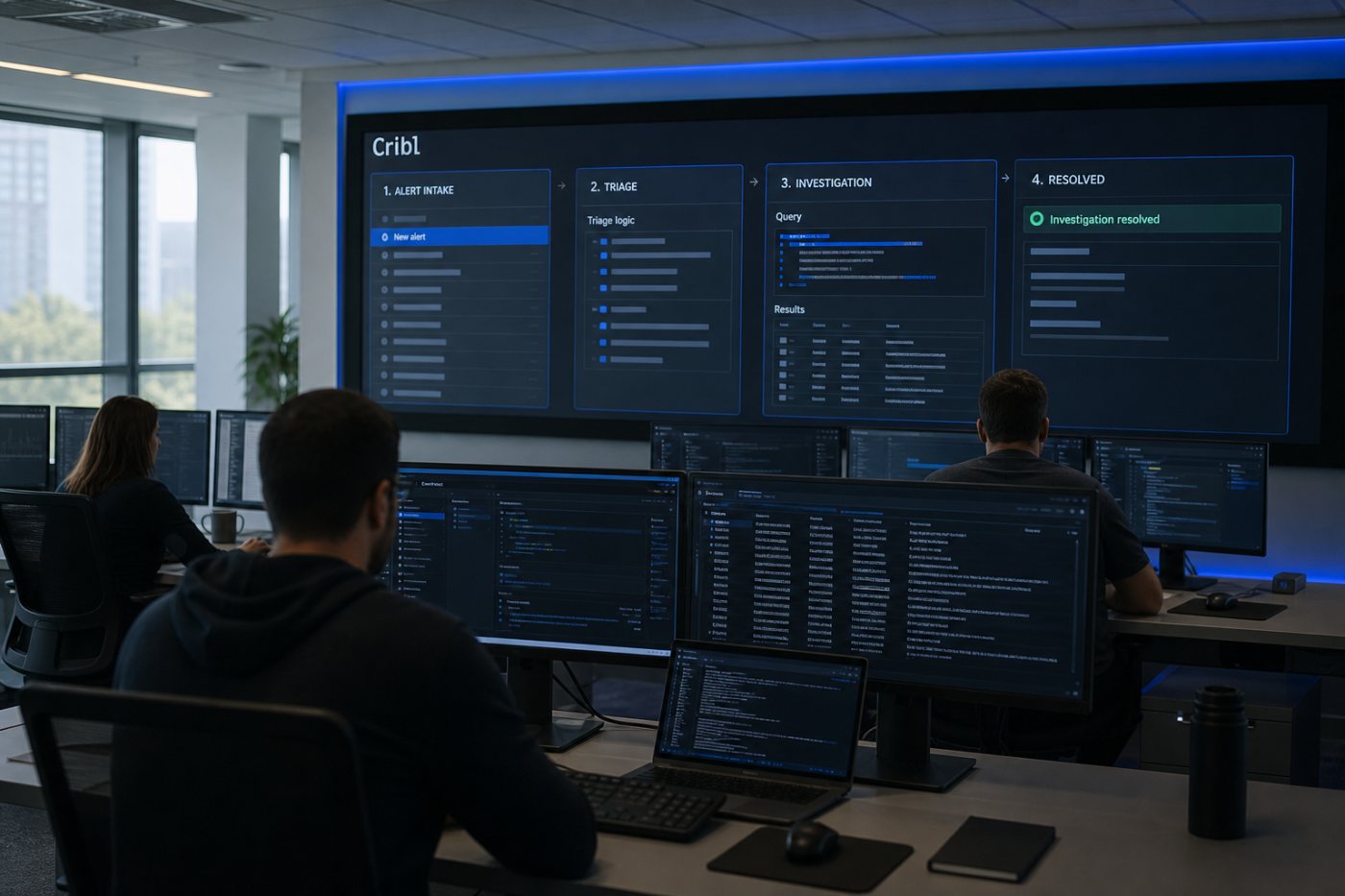 La technologie de Radiant analyse une alerte à partir de la télémétrie accessible dans la plateforme Cribl.