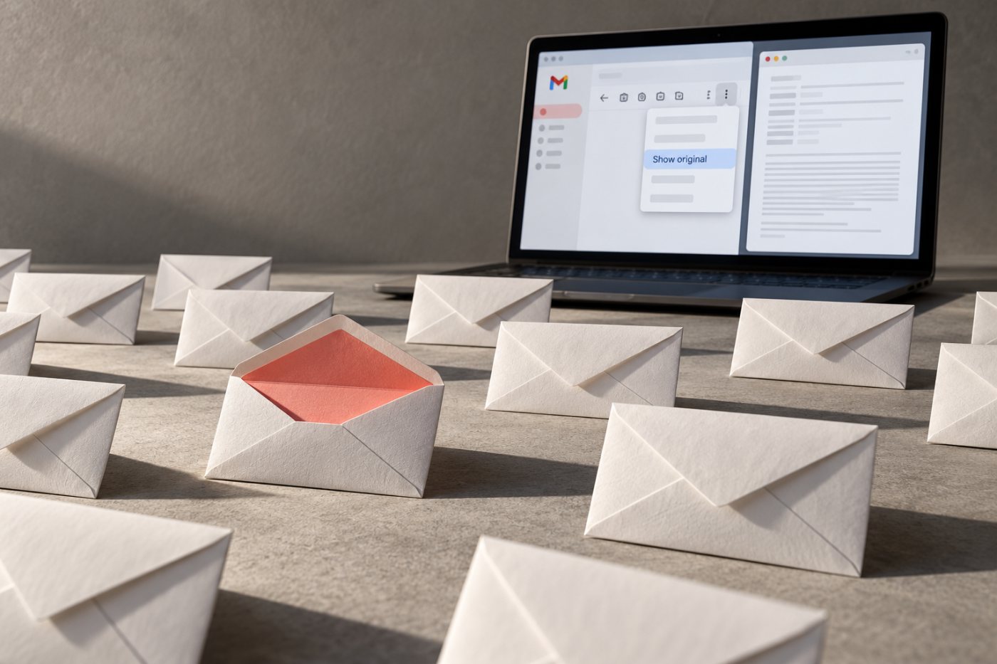 Gmail میں Show original کے انتخاب سے ای میل کا مکمل ہیڈر کھلتا ہے۔