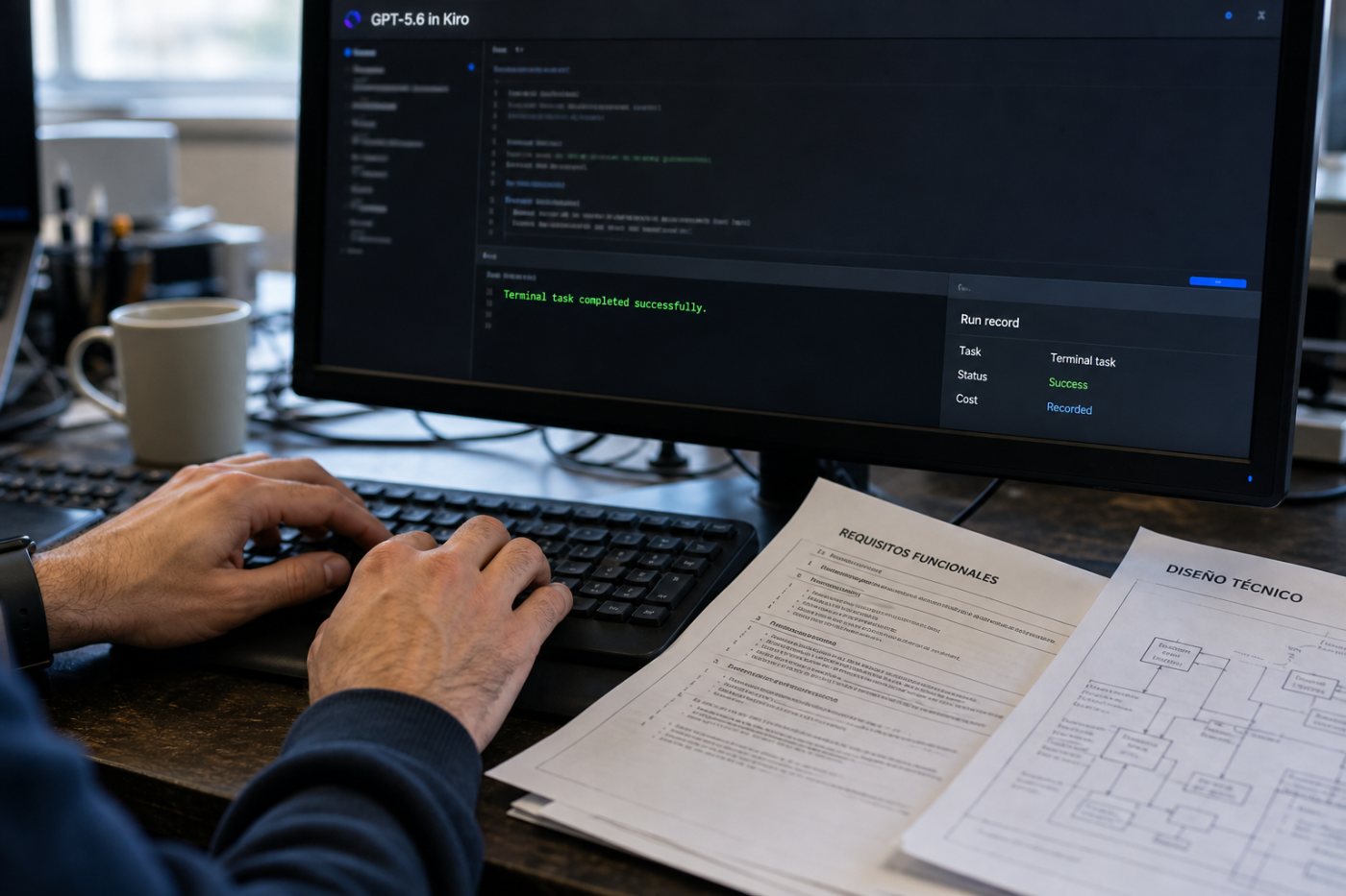 GPT‑5.6 Terra completa en Kiro una tarea de terminal basada en requisitos estructurados con un coste reducido.
