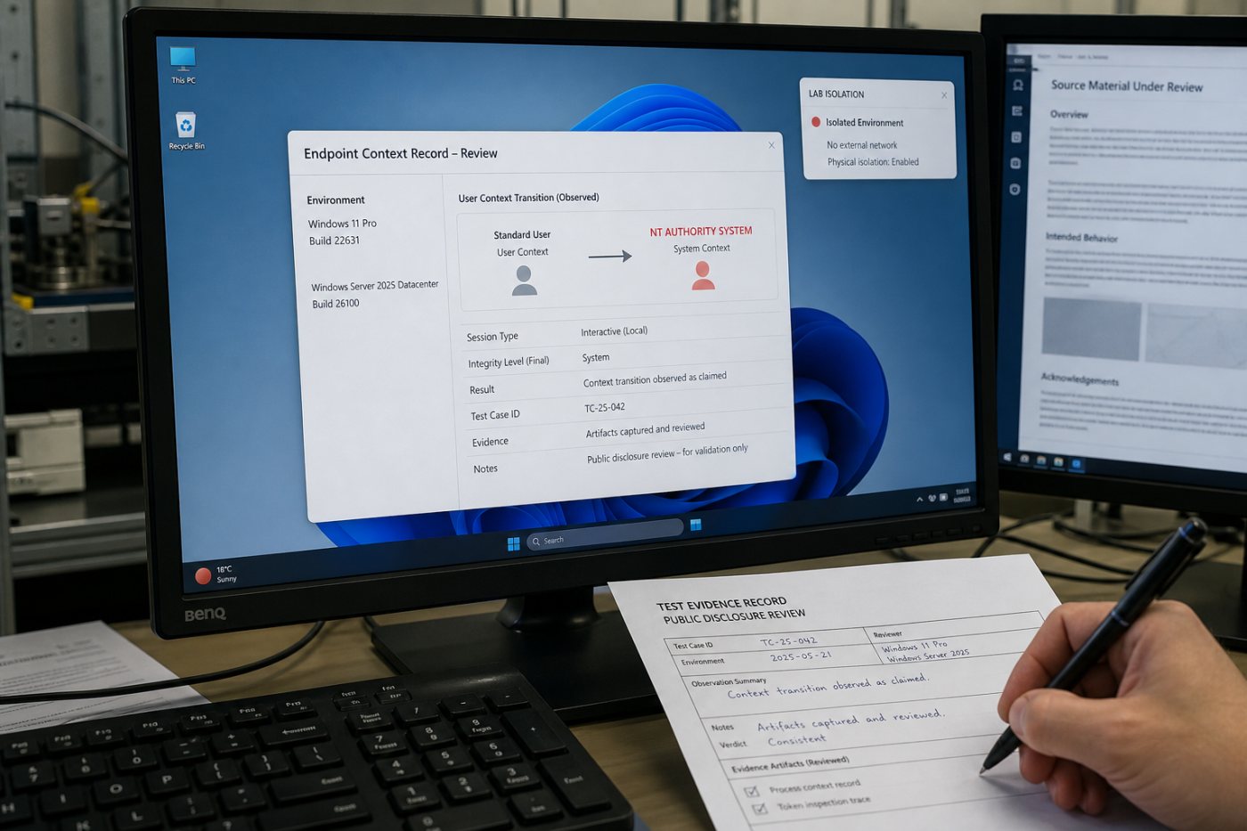 पृथक Windows परीक्षण में सामान्य उपयोगकर्ता से NT AUTHORITY SYSTEM अधिकार मिलने का ShieldBreak दावा।