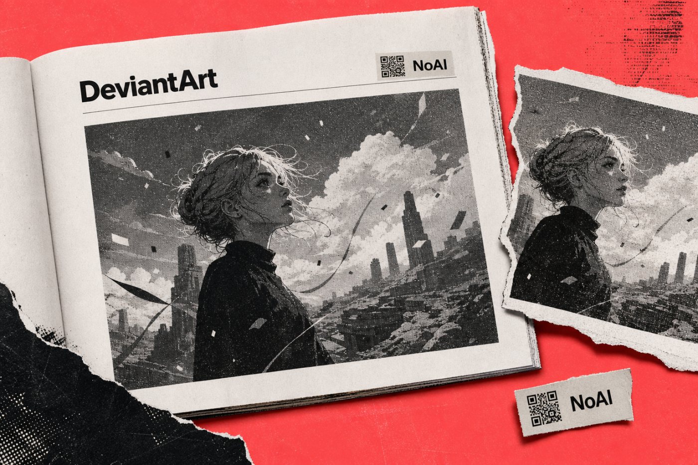 Une œuvre DeviantArt reste consultable malgré la déclaration NoAI interdisant son usage pour l’entraînement tiers.
