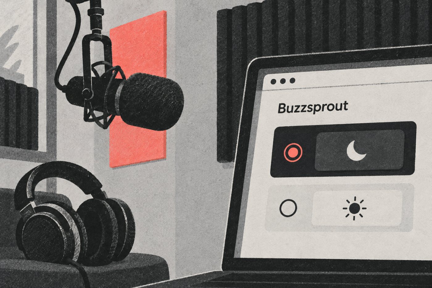 Buzzsprout’s My Profile appearance setting offers Dark and System choices for the browser workspace.