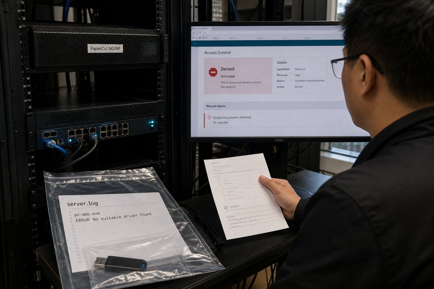 PaperCut NG/MF được vá, chặn truy cập web không tin cậy và kiểm tra server.log cùng cảnh báo pc-app.exe.
