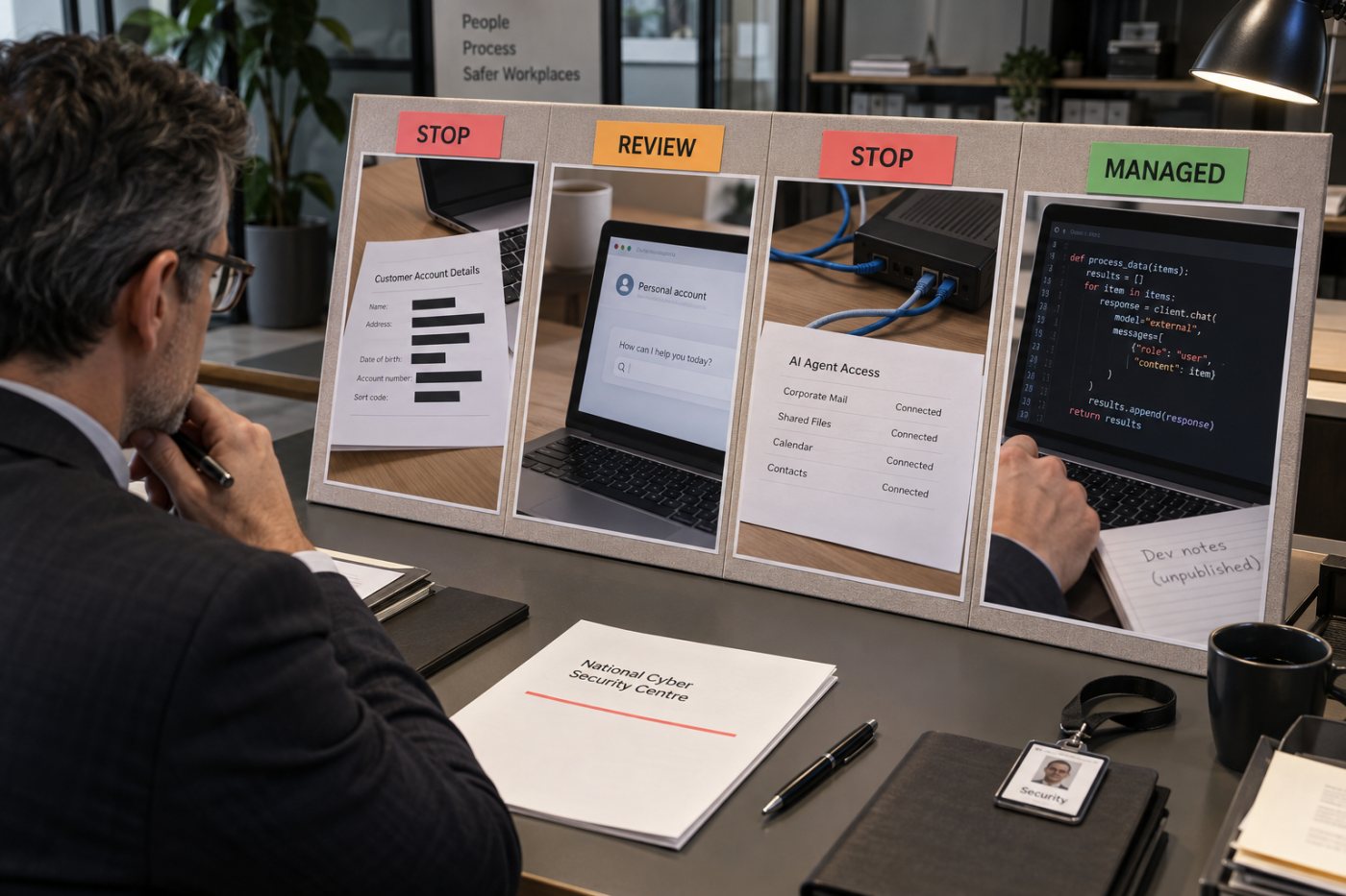 Cuatro usos de IA se clasifican por exposición de datos, cuentas, permisos de agentes y propiedad intelectual.