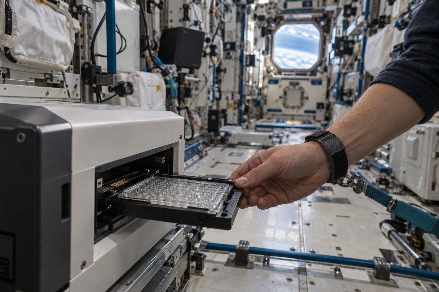 A compact microplate reader is tested for analyzing biological samples aboard the ISS.