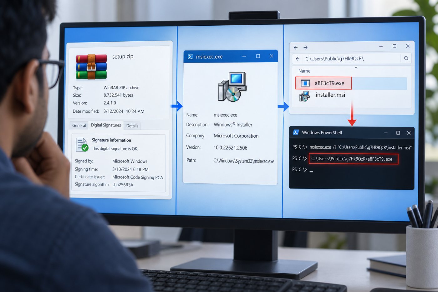 বিশ্বাসযোগ্য metadata ও system process-এর আড়ালে randomized payload ধরা পড়ায় installer প্রত্যাখ্যান