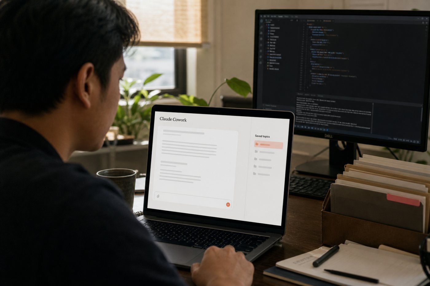 Claude Cowork memakai memori bersama dari chat, sedangkan konteks Claude Code tetap terpisah.