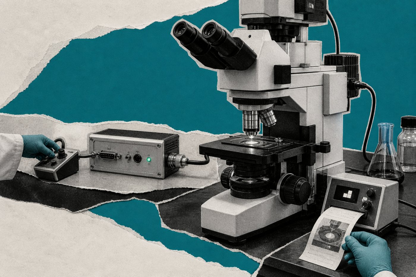 Une commande d’agent passe par MCP et un pilote MHS avant de modifier un paramètre autorisé d’un microscope programmable.