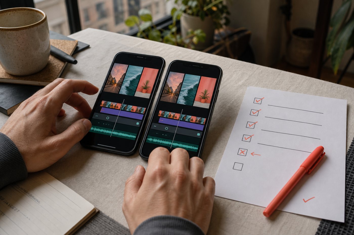 The same short-video project tested independently in Instagram Edits and CapCut using one acceptance checklist.