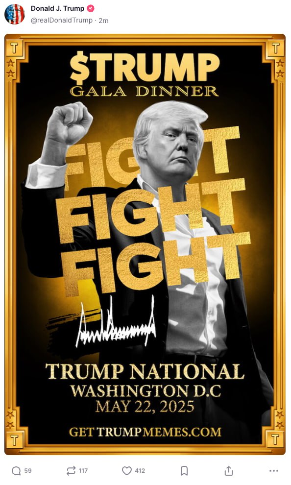 Trump Announces Exclusive Dinner for TRUMP Memecoin Holders