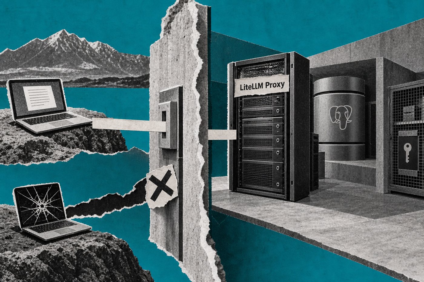 Ein Gateway leitet authentifizierte Anfragen an den privaten LiteLLM Proxy weiter und blockiert direkte Zugriffe.