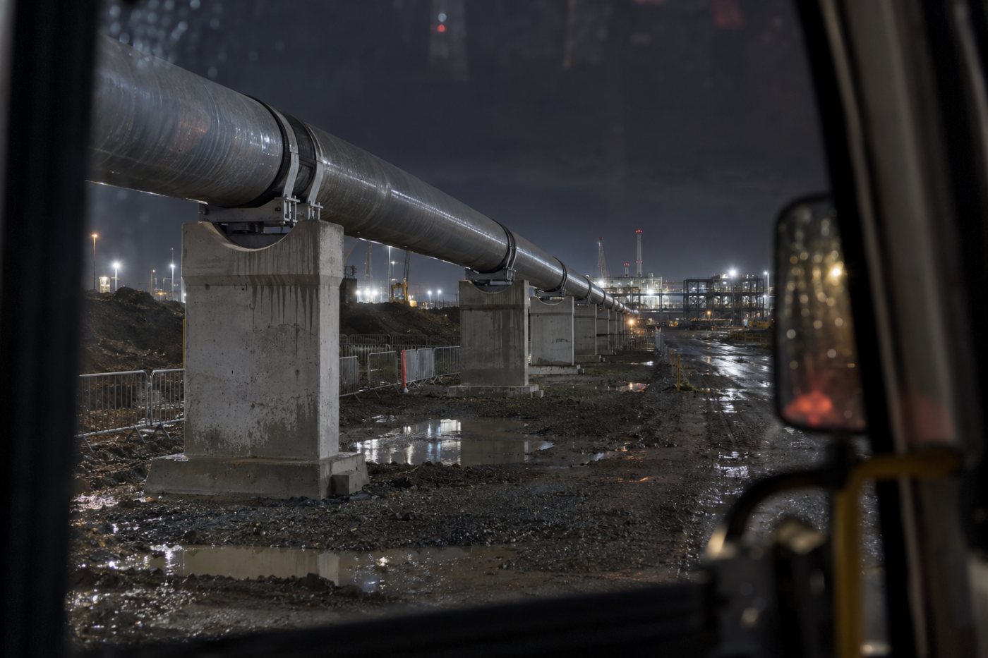 Betónové podpery potrubia od Hyperion Robotics osadené na infraštruktúrnej stavbe v Teesside.