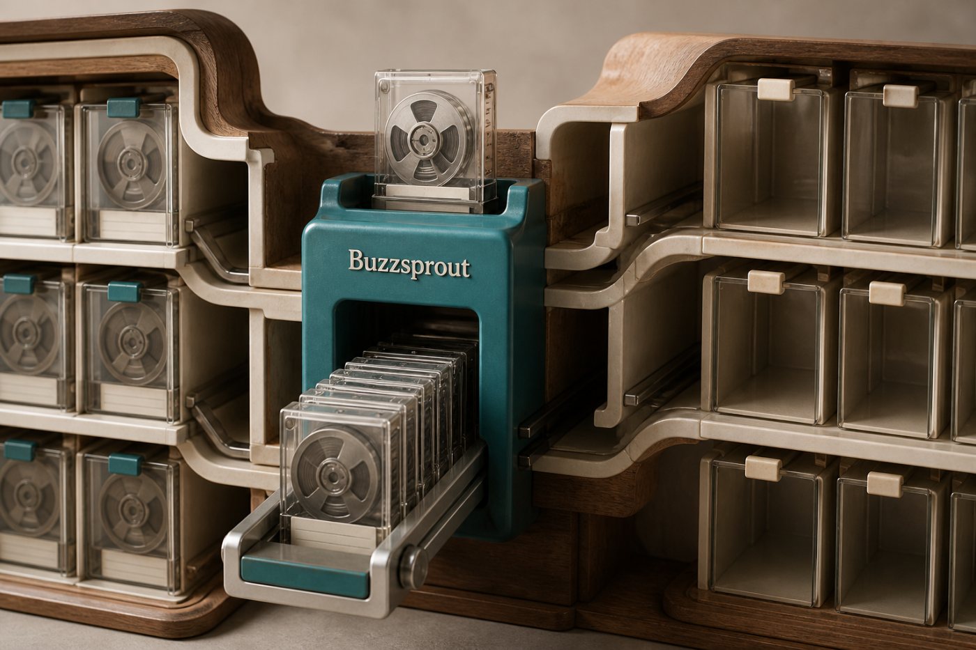 Buzzsproutで掲載済みと未掲載の配信先を確認し、一括申請する工程