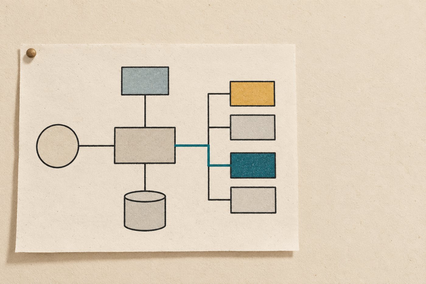 Një diagram arkitekture Lucidchart paraqet lidhje të strukturuara që ekipi teknik mund t’i përditësojë.