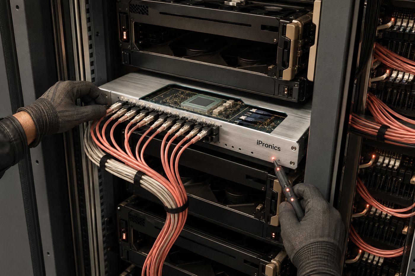 iPronics ONE conecta servidores con GPU durante su despliegue en un centro de datos de IA.