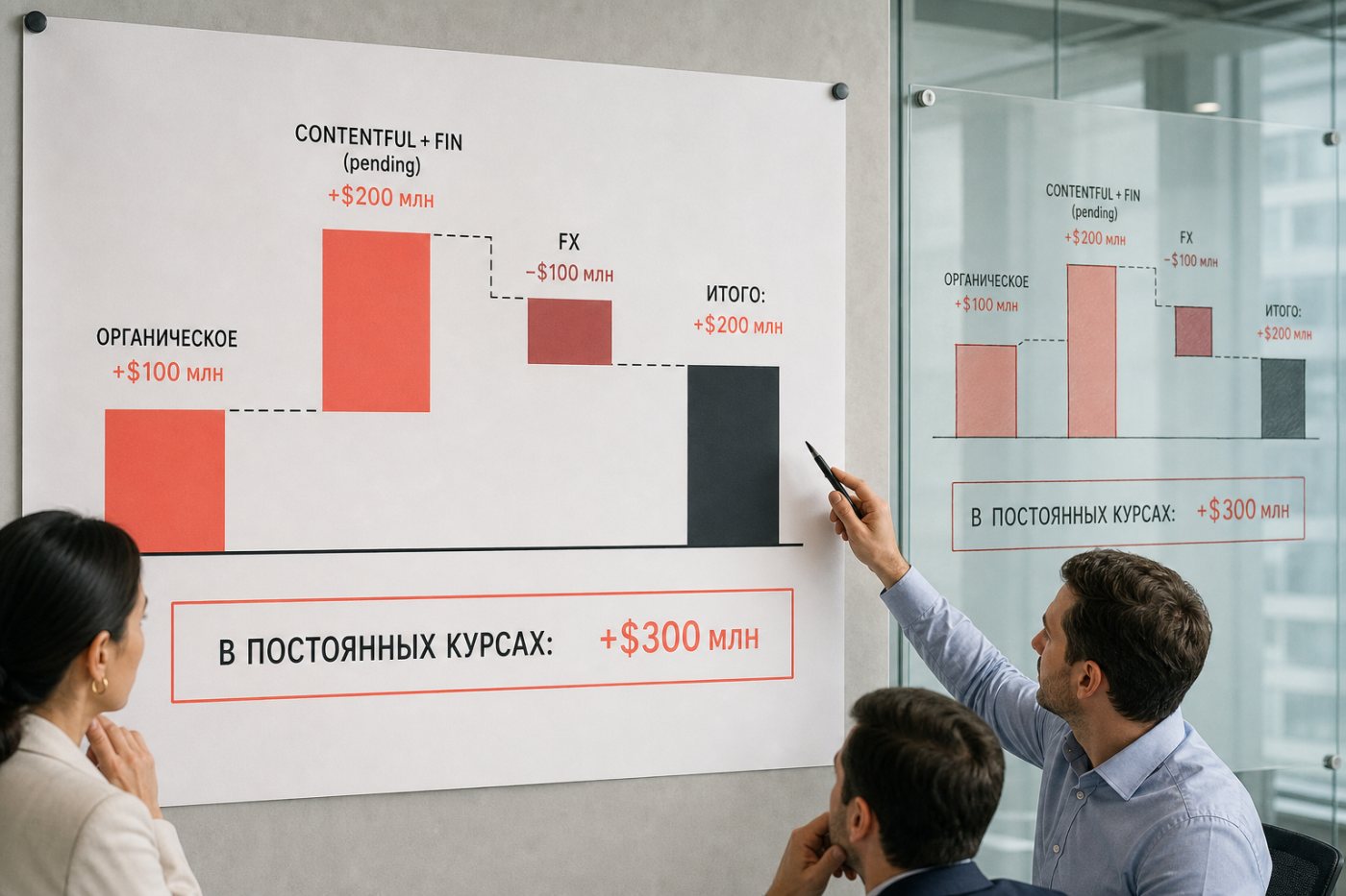 Повышение прогноза Salesforce разложено на органический рост, вклад Contentful и Fin и валютный эффект.