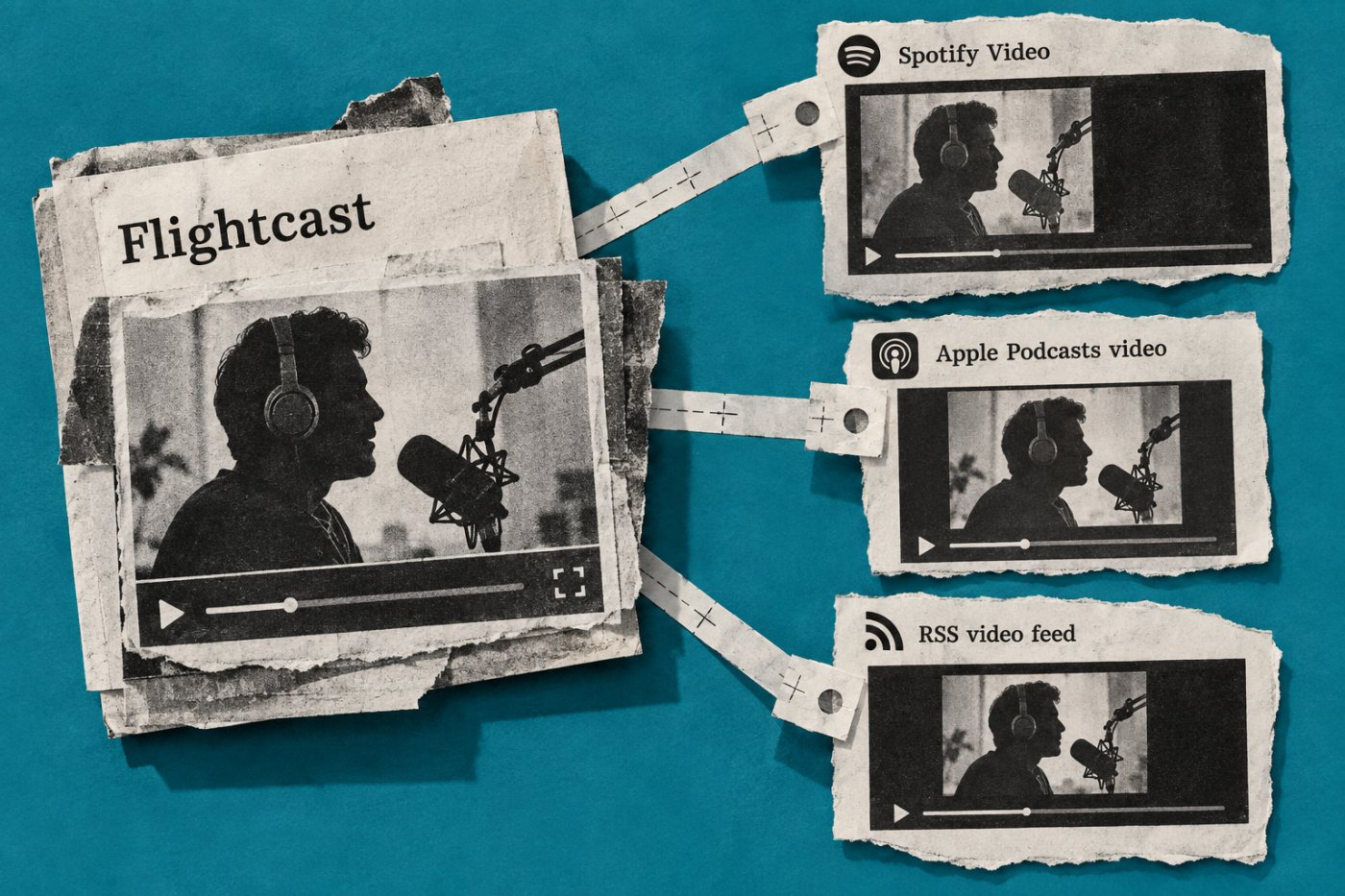 One Flightcast video-ad creative is assigned to Spotify, Apple Podcasts and compatible RSS destinations.