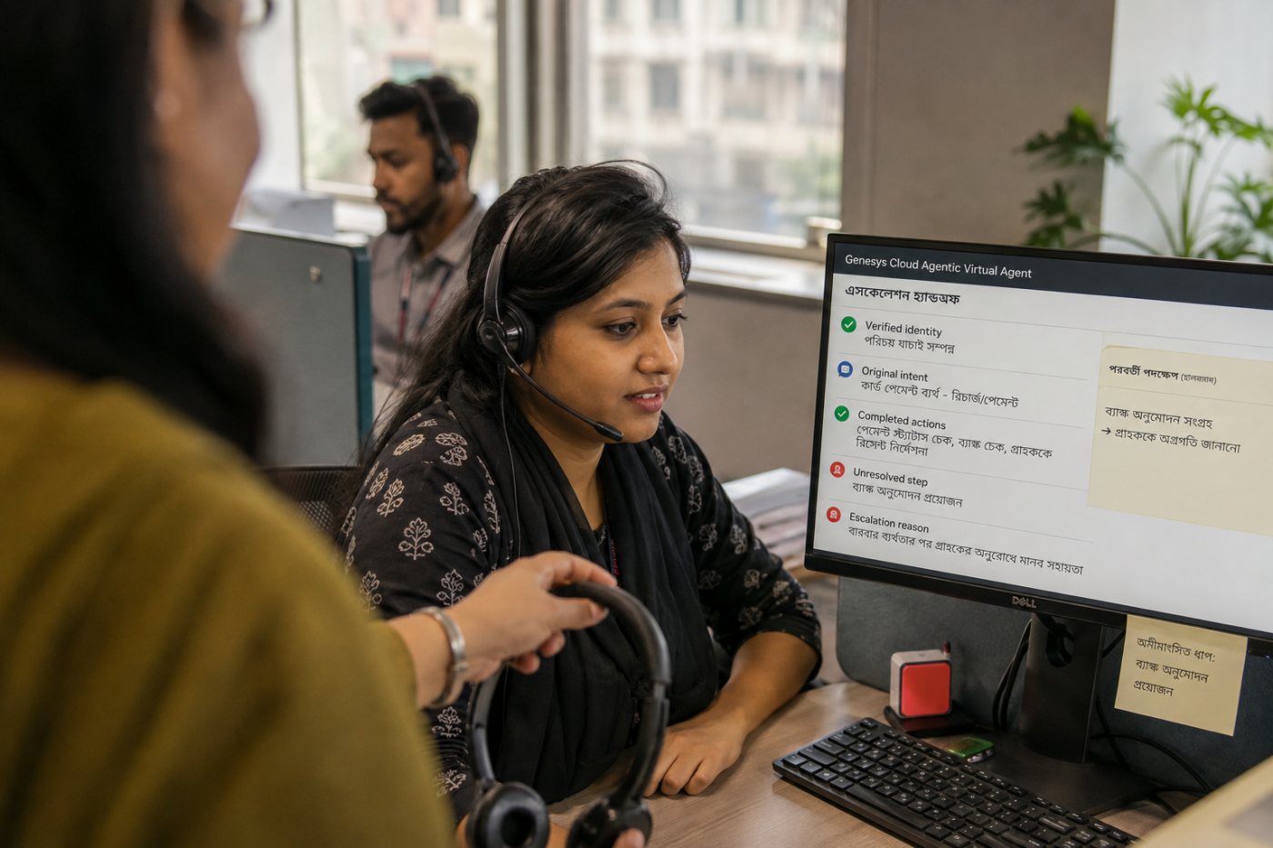 Genesys virtual agent থেকে মানবকর্মীর কাছে intent, সম্পন্ন কাজ ও handoff কারণসহ conversation পৌঁছেছে