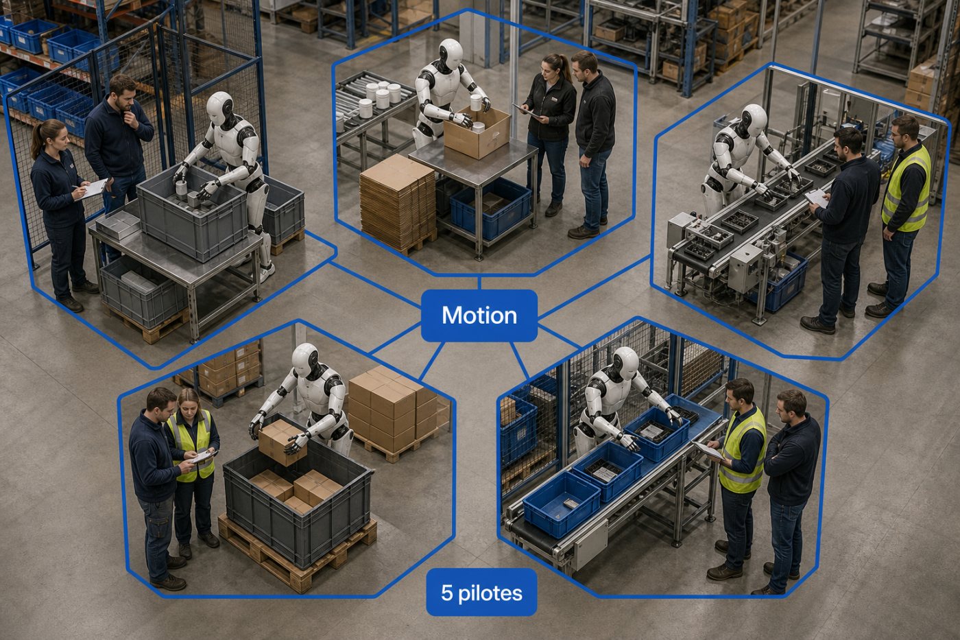 Les cinq pilotes belges de Motion testent des robots humanoïdes sur des tâches de manutention avant leur passage en production.