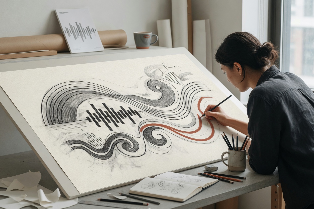 Designer creating sketches for the TSO visual identity elements