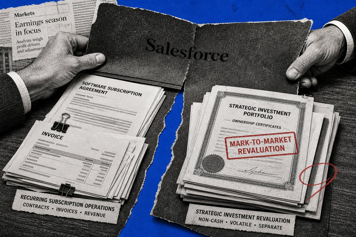 Разделение чистой прибыли Salesforce и крупного дохода от стратегических инвестиций