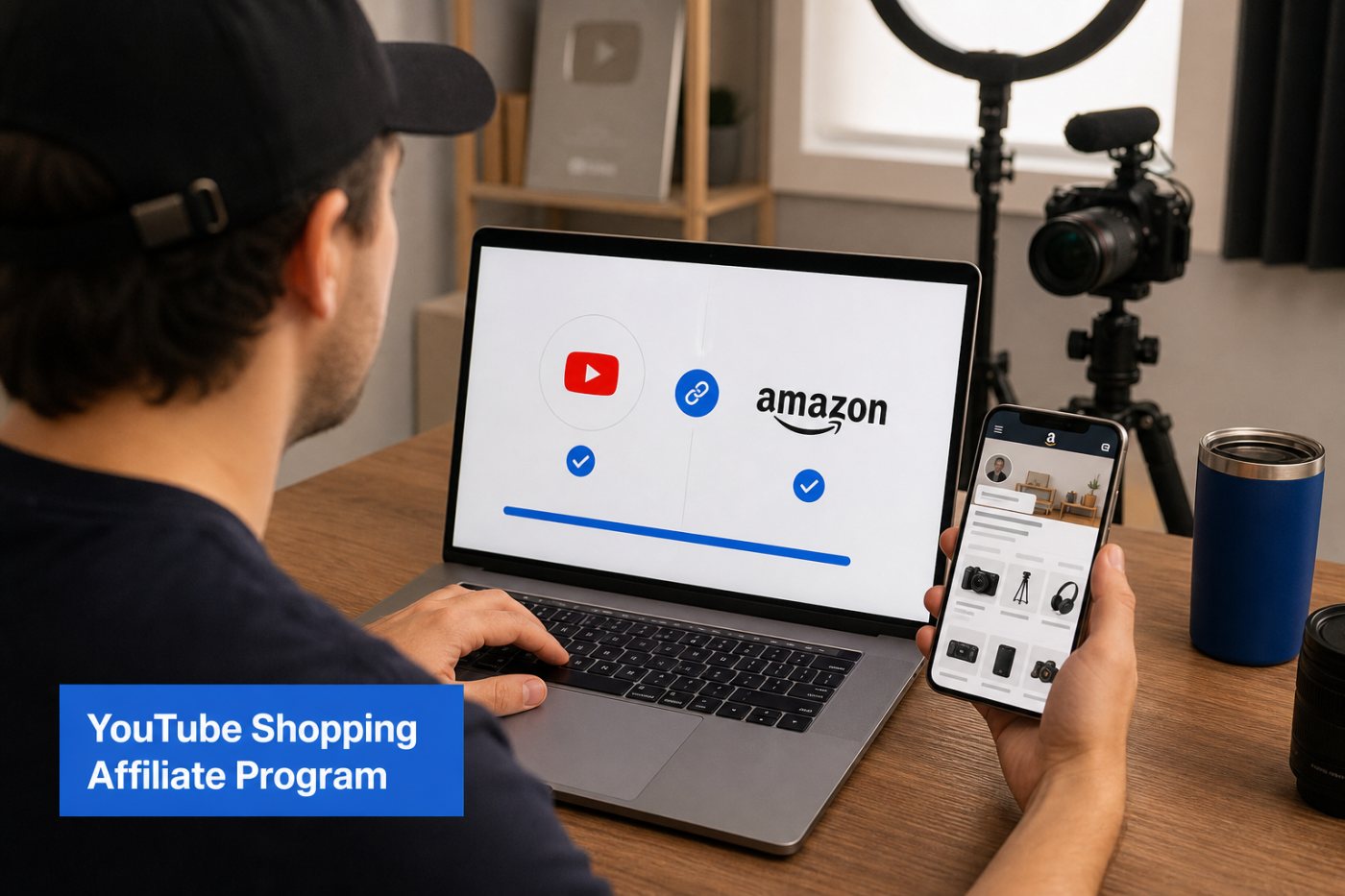 Creator Mỹ liên kết kênh YouTube với tài khoản Amazon hợp lệ trước khi được bật quyền gắn sản phẩm.