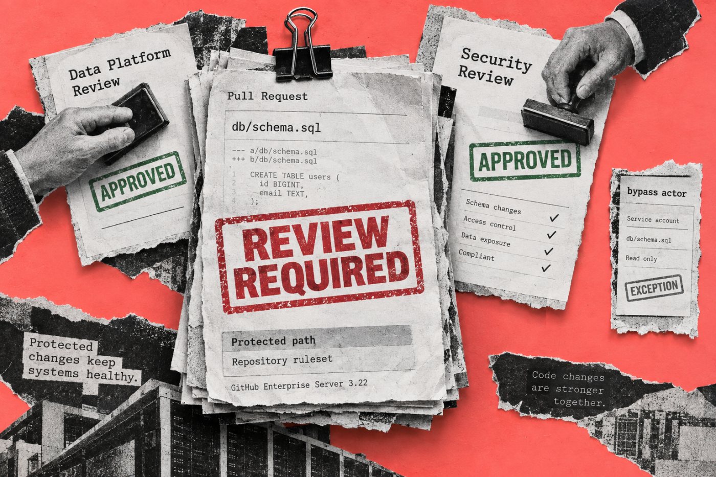 GHES 3.22 ruleset নির্দিষ্ট file পরিবর্তনে বাধ্যতামূলক team review না পাওয়া পর্যন্ত merge আটকে রেখেছে।
