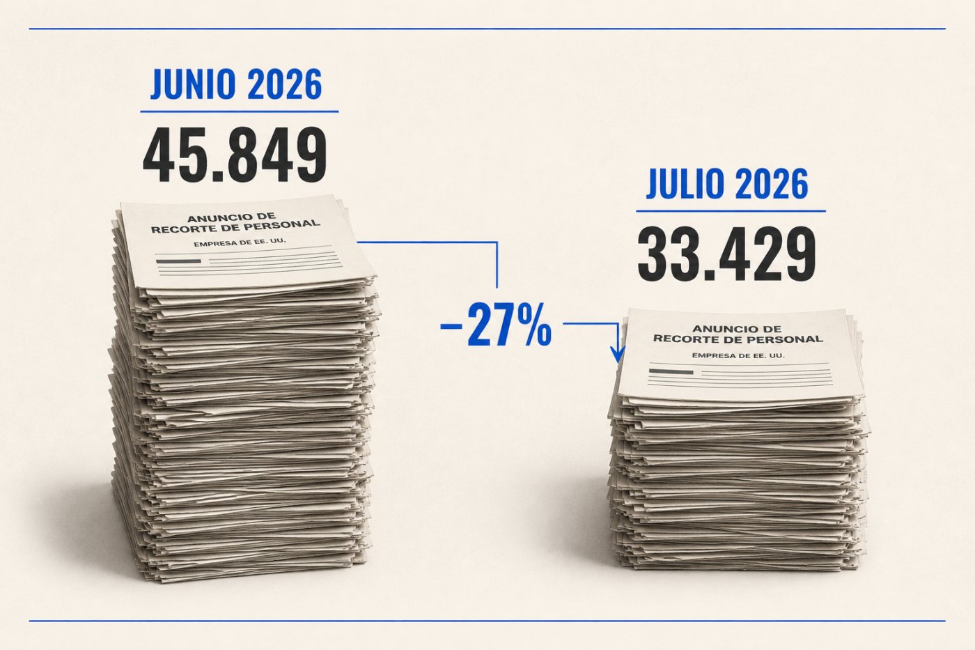 Comparación de 45.849 recortes anunciados en junio con 33.429 en julio de 2026.
