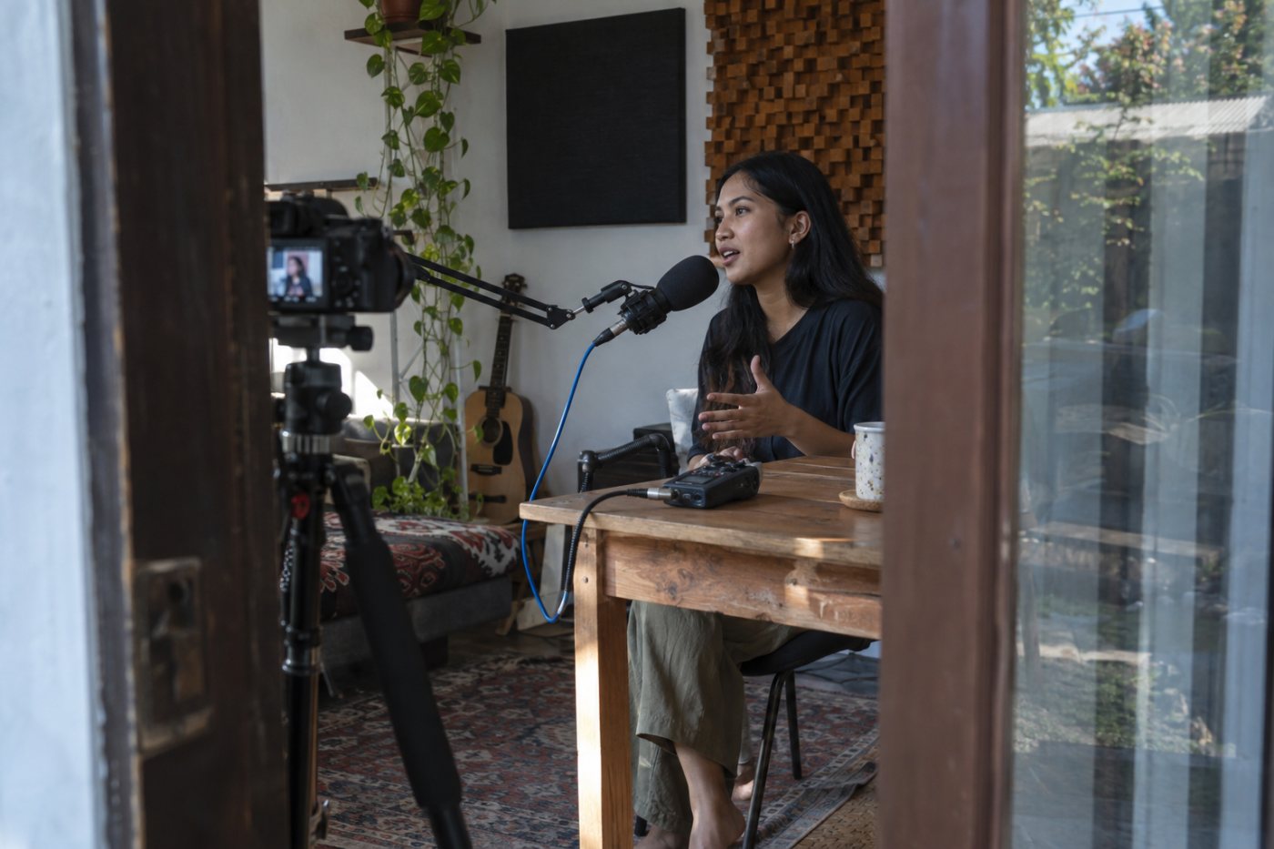 Tamu wawancara direkam melalui kamera dan mikrofon untuk menghasilkan berkas audio dan video terpisah di StreamYard.
