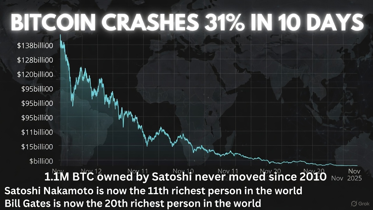 Satoshi Nakamoto's Shadowy Fortune Evaporates $42 Billion in a Month: Bitcoin's Brutal November Slide