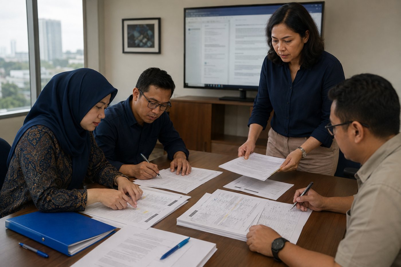 Peserta memvalidasi keluaran AI pada latihan kerja dan mendokumentasikan koreksi sebelum persetujuan manusia.