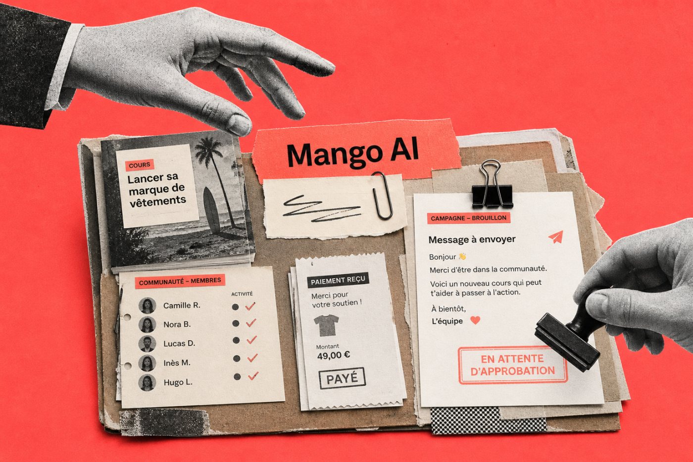 Mango AI prépare une action de gestion à partir des données d’une activité de créateur, avec une validation humaine encore requise.