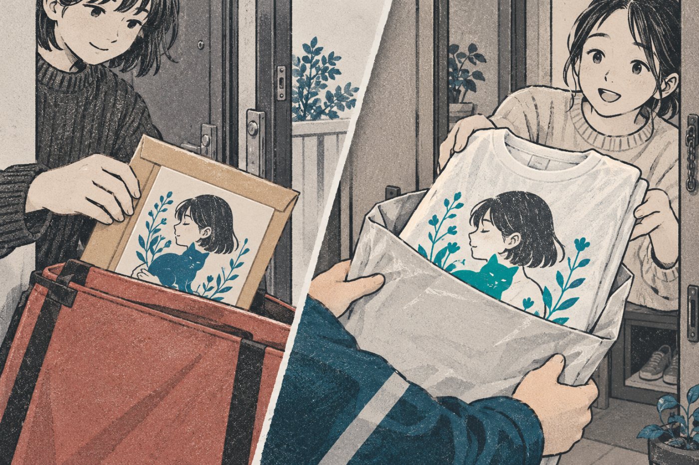 同じ作品を使ったグッズを、BOOTHの自宅発送とSUZURIの制作・発送代行で売る方法の違い