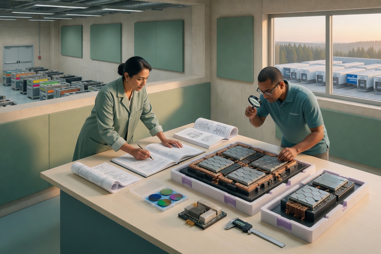 Professionals reviewing SiC components and papers