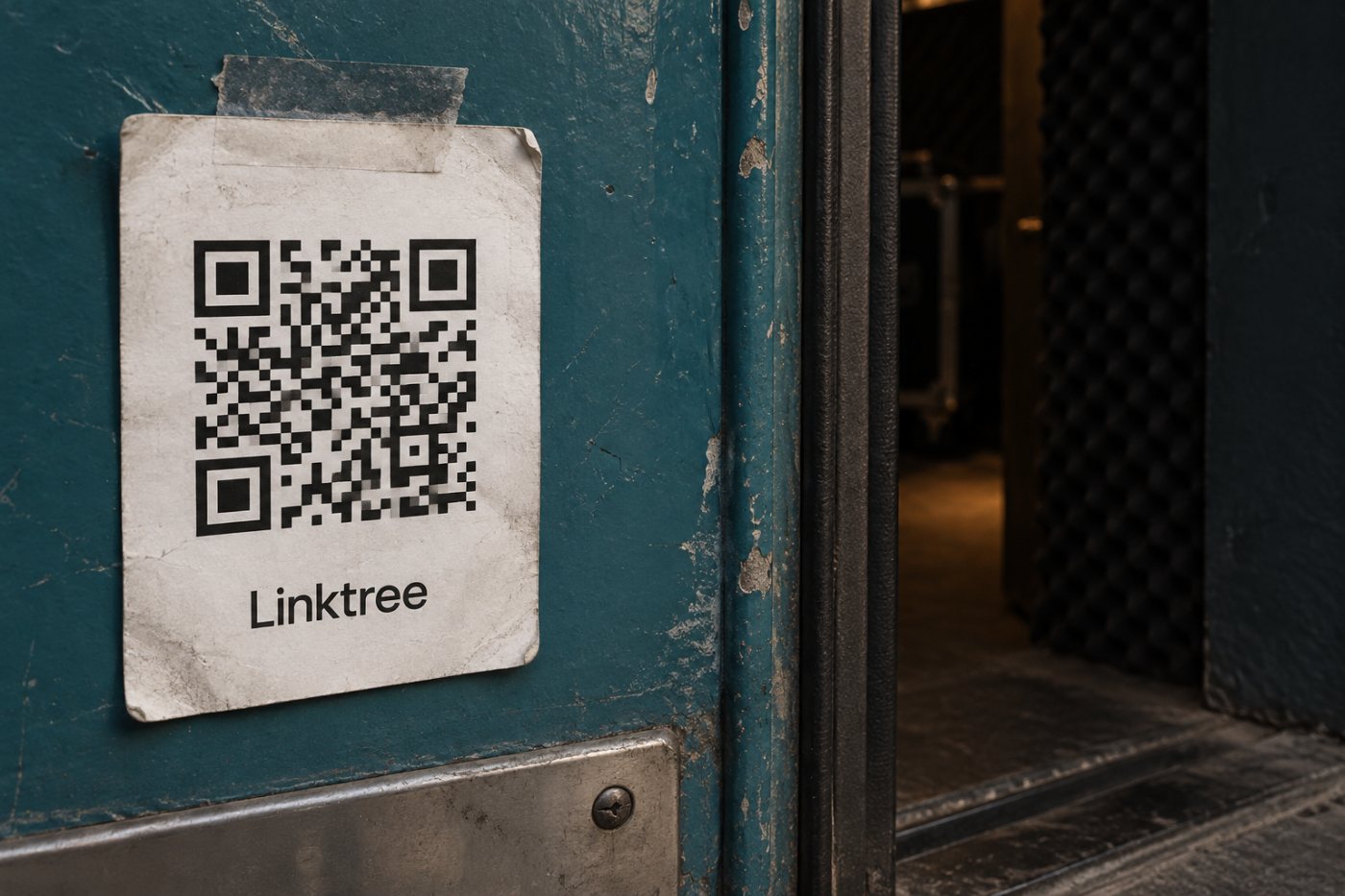 Երաժշտական վայրում Linktree-ի QR կոդը այցելուներին ուղղորդում է ստեղծողի հղումների էջ։
