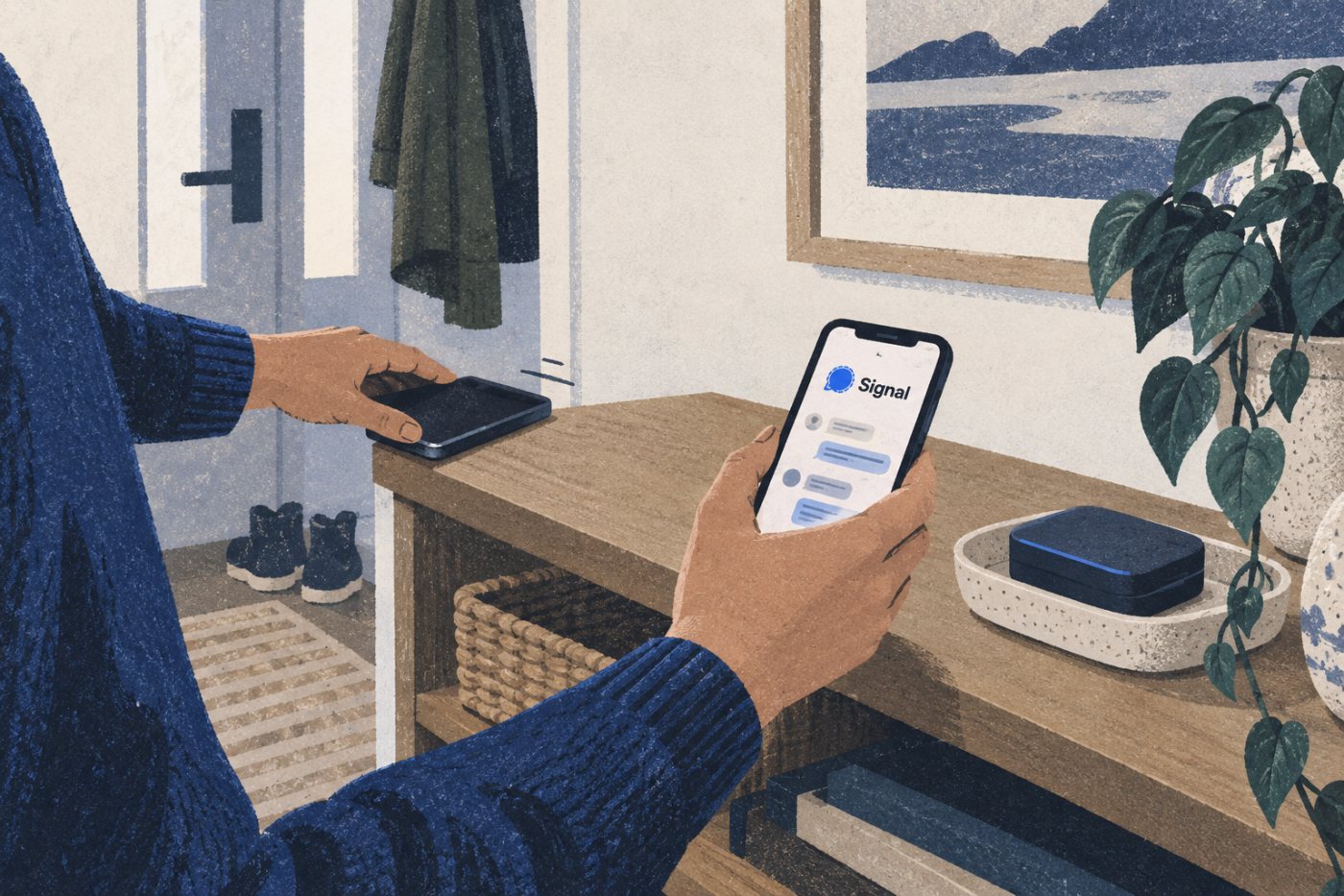 Gjenopprettingsnøkkelen til Signal oppbevares separat før den gamle telefonen tas ut av bruk.