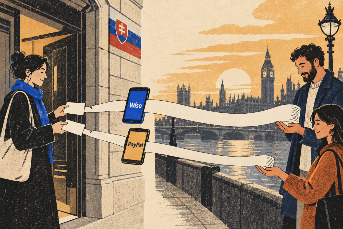 Model rovnakého rozpočtu v eurách ukazuje rozdielnu sumu v librách pri prevode Wise a osobnej platbe PayPal.