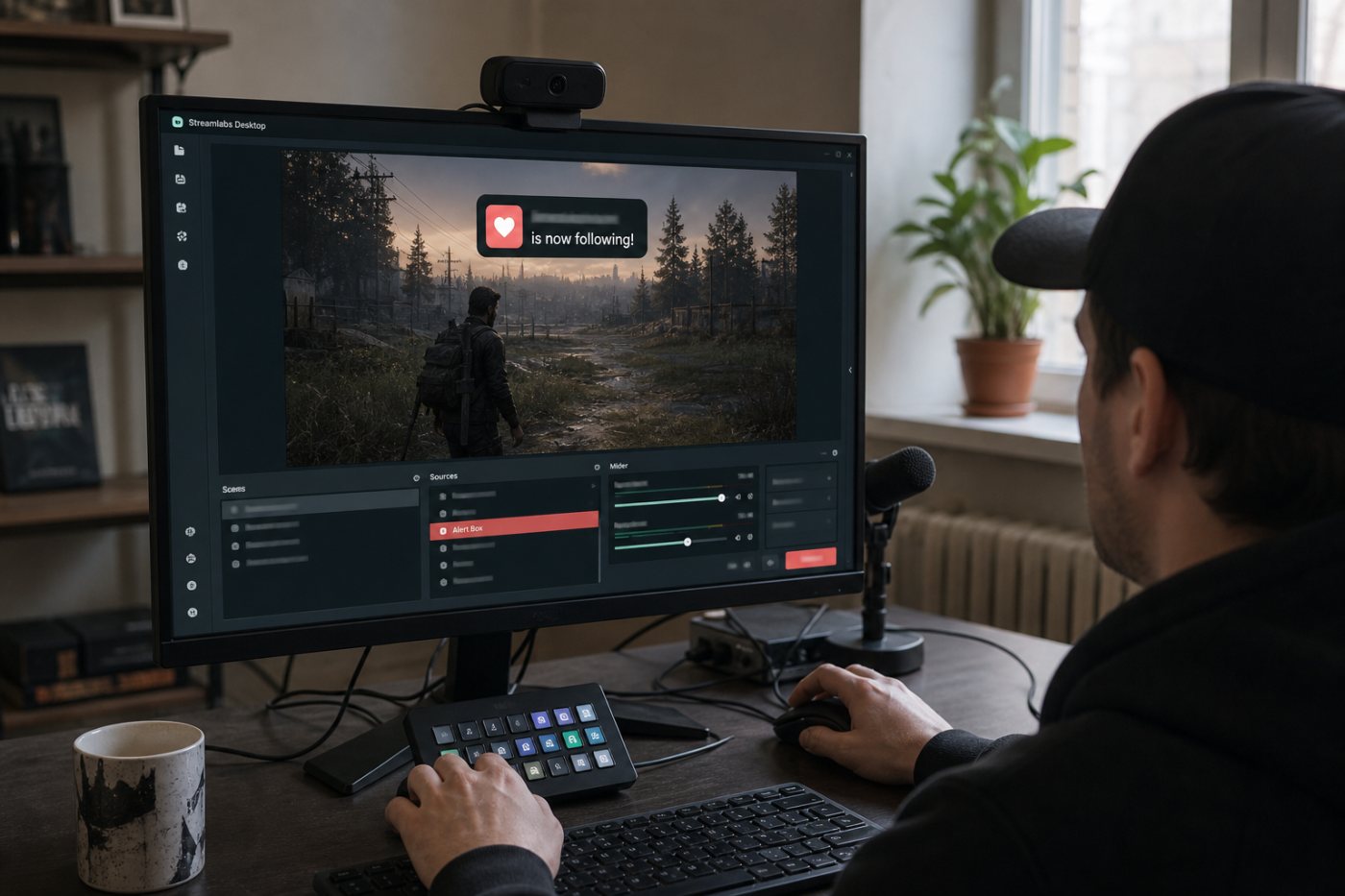 Настройка готовой темы и тестового оповещения поверх игровой сцены в Streamlabs Desktop