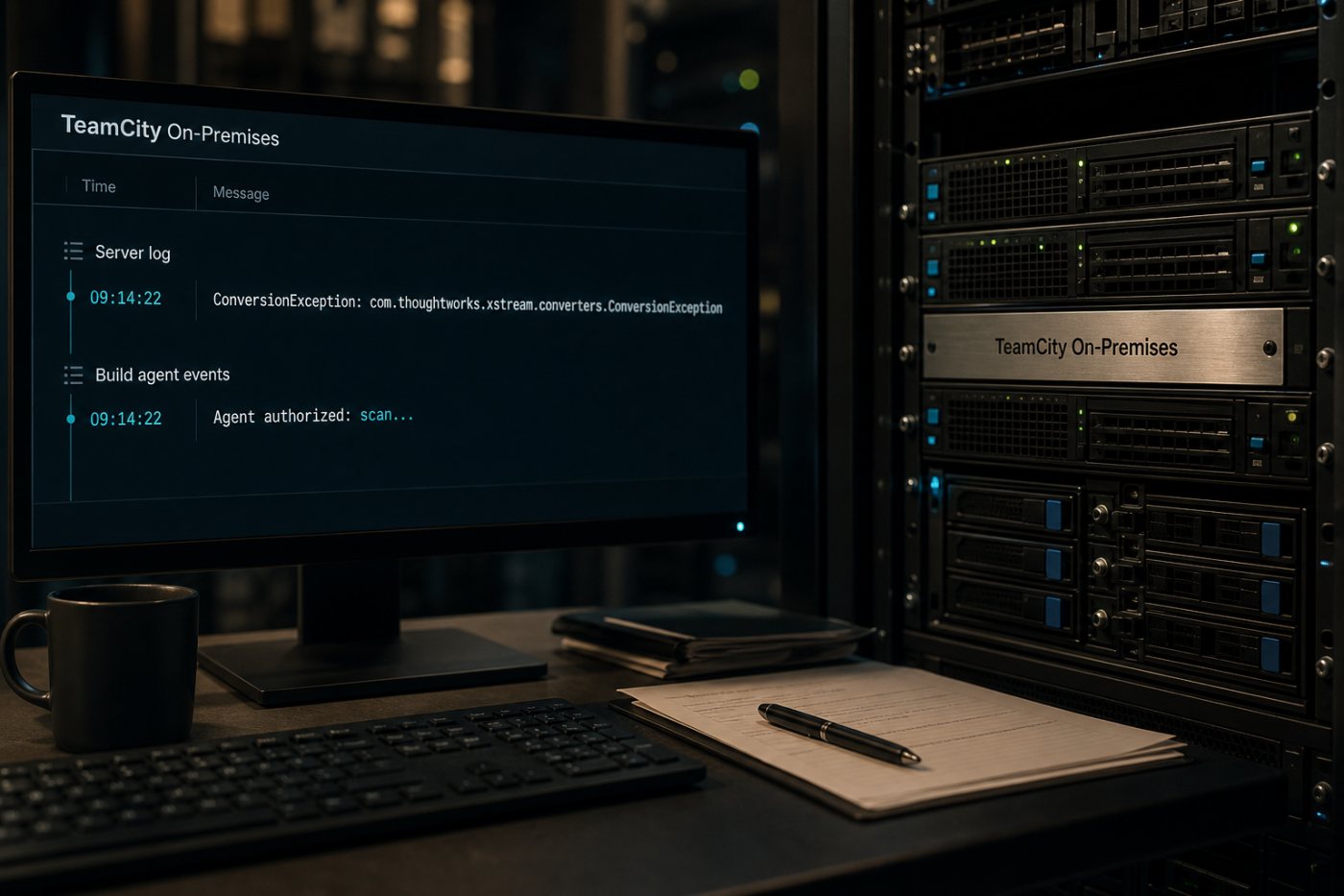 TeamCity सर्वर लॉग में ConversionException और अनधिकृत एजेंट सूची में scan नाम की जाँच
