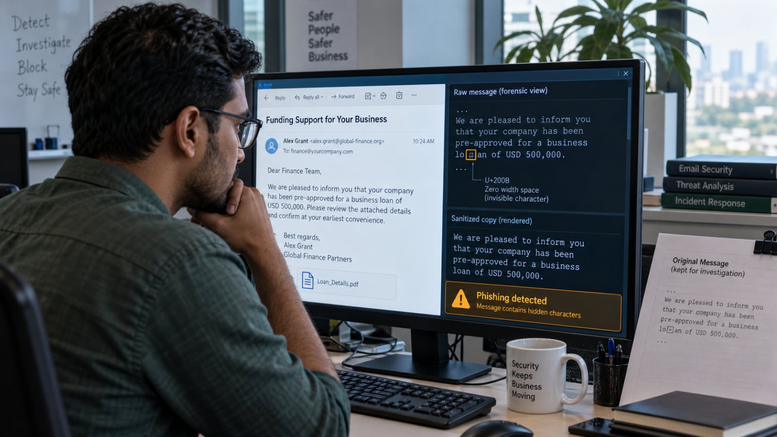 ইমেইলে অদৃশ্য Unicode: filter পেরোনো phishing ধরতে normalization জরুরি