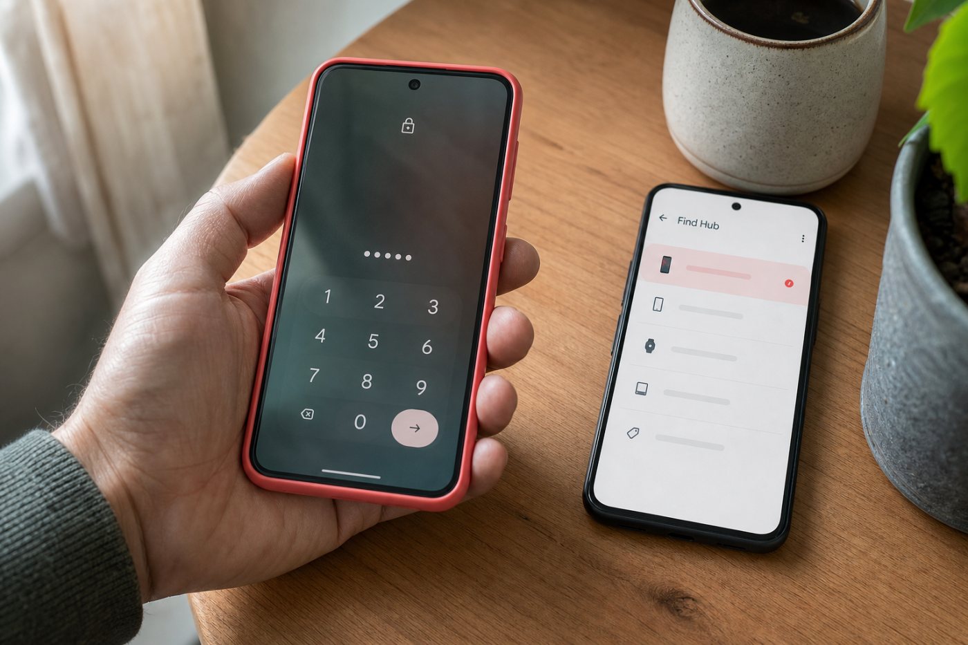 Предварительная настройка Find Hub: Android-смартфон защищён кодом и доступен для поиска с другого устройства