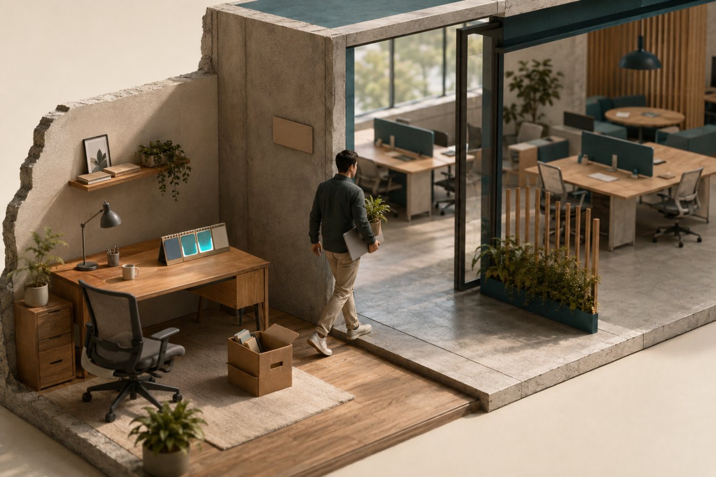 An Uber employee transitions from remote work to a company hub under the three-day hybrid policy.