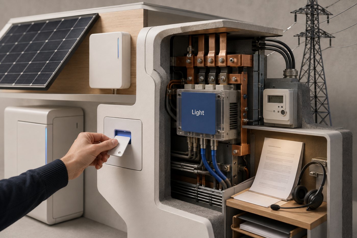 Ein Stromvertrag wird direkt in den Kaufprozess für eine Solaranlage oder Heimbatterie eingebettet und von Light im Hintergrund aktiviert.