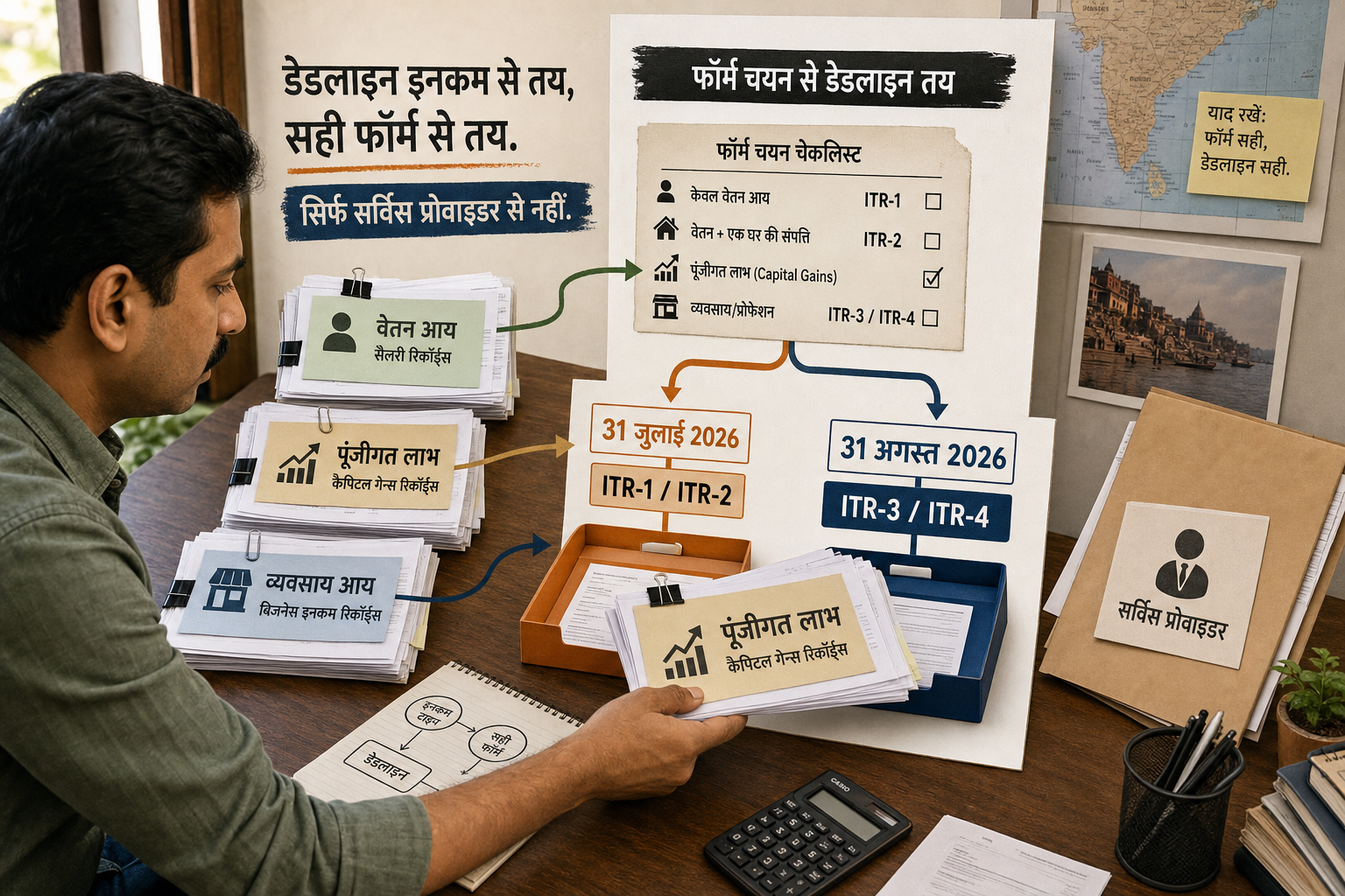 करदाता आय के प्रकार और ITR फॉर्म के आधार पर 31 जुलाई तथा 31 अगस्त की अलग समयसीमा चुनता है