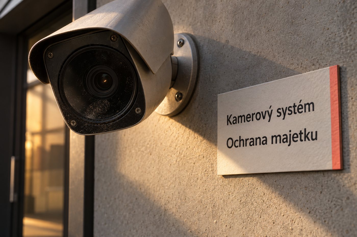 U vstupu na pracoviště je viditelná kamera a informace o účelu sledování pro zaměstnance.